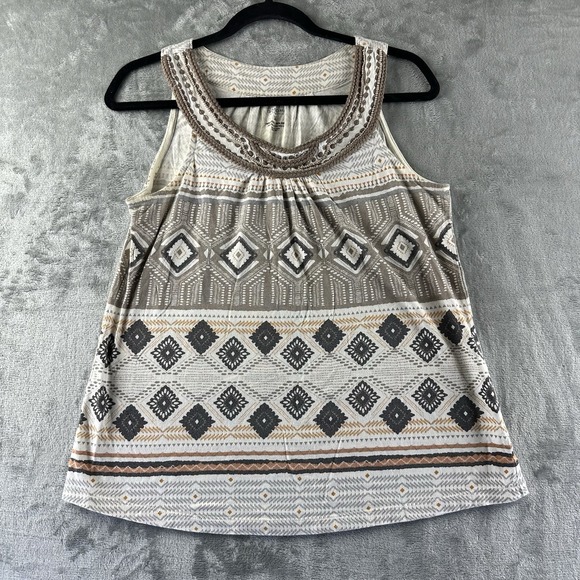 Sonoma Tops - Sonoma Blouse Women's M White Black Orange Gray Geometric Print Beaded Neckline